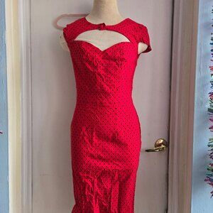 Hell bunny red vixen black dot pencil rockabilly retro dress size L